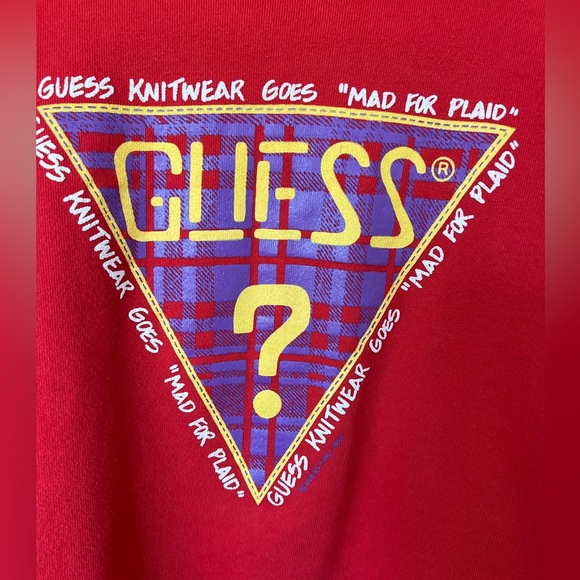 Guess Vintage 1990s Knitwear Goes Mad For Plaid Mock Neck Sweatshirt - Picture 2 of 8